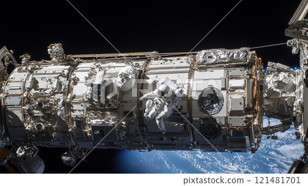 Astronaut floating in space with the Earth in the background Astronaut floating in space with the Earth in the background 121481701