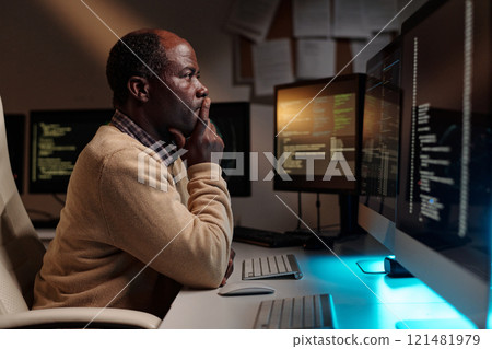 Man solving problem or decoding data 121481979