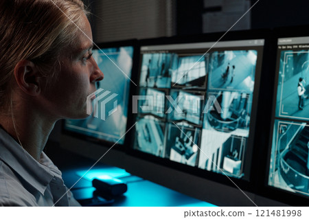 Female guard sitting by workplace Female guard sitting by workplace 121481998