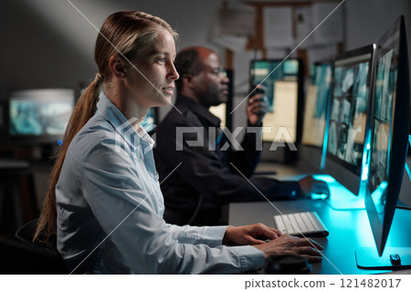 Young serious woman in uniform Young serious woman in uniform 121482017