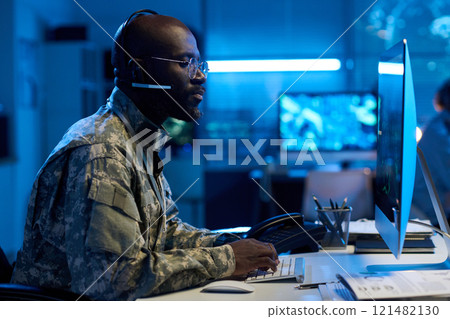 Young military operator in uniform 121482130