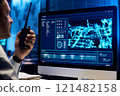 Computer with army location on screen 121482158