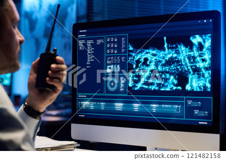 Computer with army location on screen 121482158