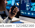 Officer with portable radio transmitter 121482160