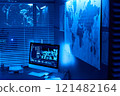 Workplace with computer and map 121482164