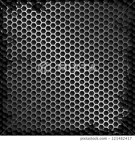 metal perforated background with hexagons 121482417