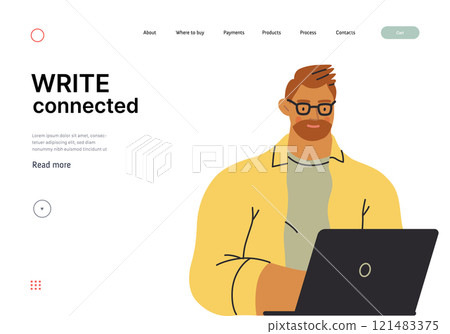 Writing people, modern flat vector concept illustration- sitting man thoughtfully writing on laptop. Metaphor for reflection, personal insight, contemplation, creative expression Writing people, modern flat vector concept illustration- sitting man thoughtfully writing on laptop. Metaphor for reflection, personal insight, contemplation, creative expression 121483375