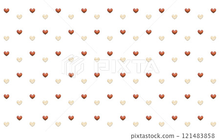 A pattern of red and white wooden hearts arranged in a hexagon shape 121483858