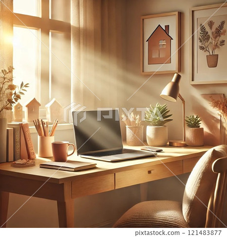 A work room bathed in the morning sun 121483877