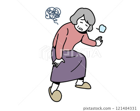 Senior woman with painful knees when walking Senior woman with painful knees when walking 121484331