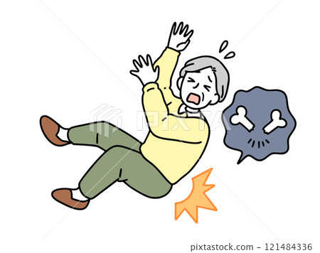 一名老年婦女摔倒並摔斷了臀部。 一名老年婦女摔倒並摔斷了臀部。 121484336