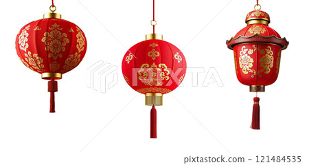 有金色圖案的傳統紅色中國燈籠 121484535