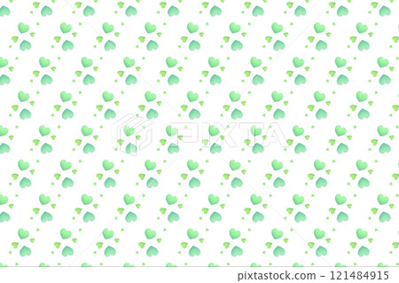 Pattern background of wooden green hearts arranged like clovers 121484915