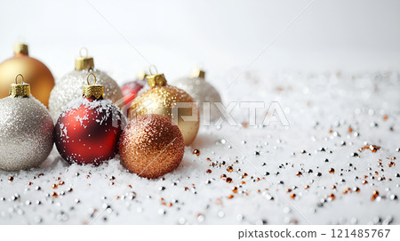 white christmas ball on snow 121485767