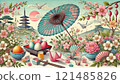 Spring Hinamatsuri illustration New Year's card template material 121485826