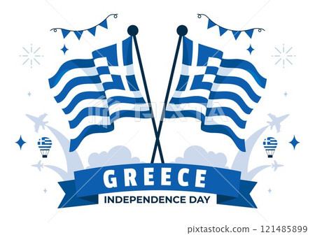Happy Greece Independence Day Vector Illustration on March 25th, featuring the Greek Flag and Ribbon in a National Holiday Flat Style Background Happy Greece Independence Day Vector Illustration on March 25th, featuring the Greek Flag and Ribbon in a National Holiday Flat Style Background 121485899