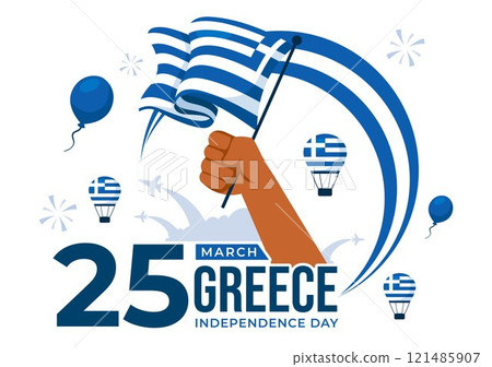 Happy Greece Independence Day Vector Illustration on March 25th, featuring the Greek Flag and Ribbon in a National Holiday Flat Style Background Happy Greece Independence Day Vector Illustration on March 25th, featuring the Greek Flag and Ribbon in a National Holiday Flat Style Background 121485907