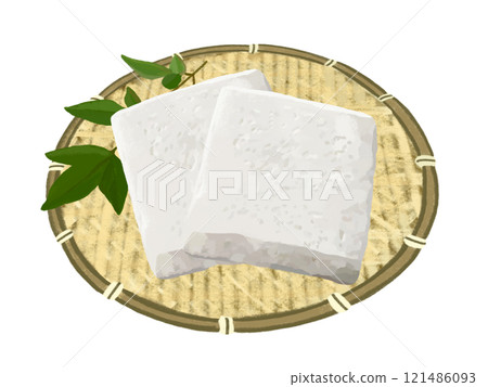 Square fish cake with nanten leaves 121486093