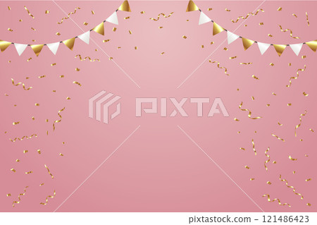 金色五彩紙屑和花環的向量插圖金色五彩紙屑框架 121486423