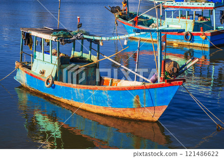 Fishing boats at the port or dock in Nha Trang, Vietnam 121486622