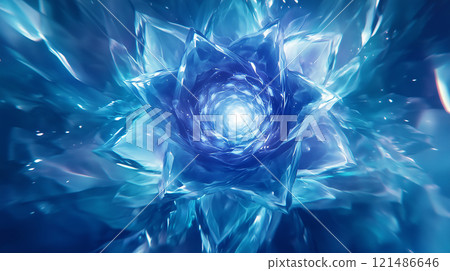 A realistic background image of a fantastic blue ice flower and light abstraction 121486646
