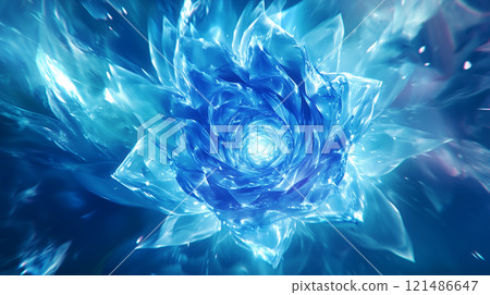 A realistic background image of a fantastic blue ice flower and light abstraction 121486647
