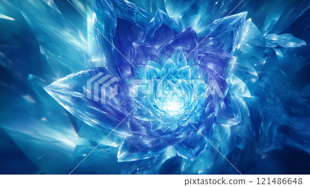 A realistic background image of a fantastic blue ice flower and light abstraction 121486648