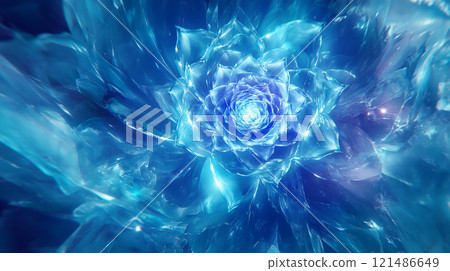 A realistic background image of a fantastic blue ice flower and light abstraction A realistic background image of a fantastic blue ice flower and light abstraction 121486649