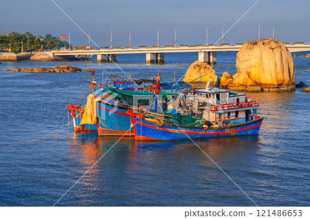 Sea transport. Vietnamese fishing boats in the South China Sea. Nha Trang 121486653