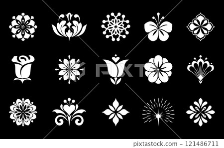 Flower icons set. Isolated elements for design. Vector graphics. Flower icons set. Isolated elements for design. Vector graphics. 121486711