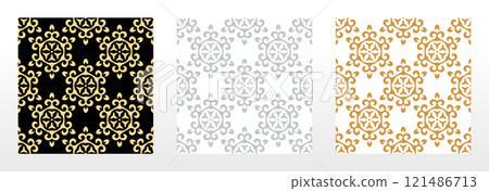 Collection of flower geometric patterns. Seamless vector backgrounds. Colored ornaments. Ornament for fabric, wallpaper, packaging. Decorative prints Collection of flower geometric patterns. Seamless vector backgrounds. Colored ornaments. Ornament for fabric, wallpaper, packaging. Decorative prints 121486713