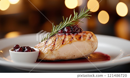 roasted duck leg with cranberry sauce 121486720