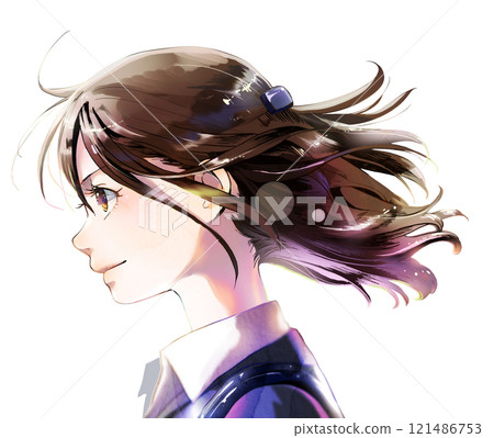 Profile of a working woman, illustration (including the top of the head), facing left, no season, no background, 121486753