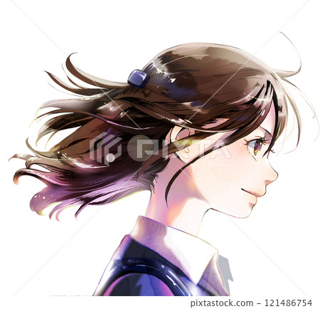 一個職業女性的側面插圖，單一人物（直到頭頂），面向右側，沒有季節，沒有背景， 121486754
