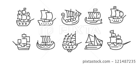 Sailing Ship Icon Set 121487235