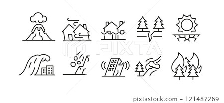 Disasters icons set Disasters icons set 121487269