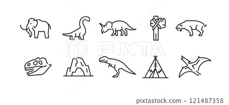 Prehistoric icons set Prehistoric icons set 121487358