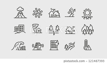 Disasters icons set Disasters icons set 121487393
