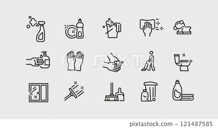 Cleaning and Hygiene Icons Set 121487585