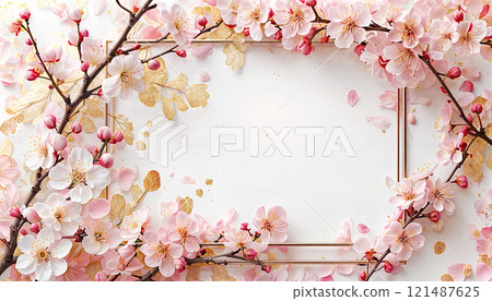 梅花製成的日本圖案框架 121487625