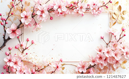 梅花製成的日本圖案框架 121487627