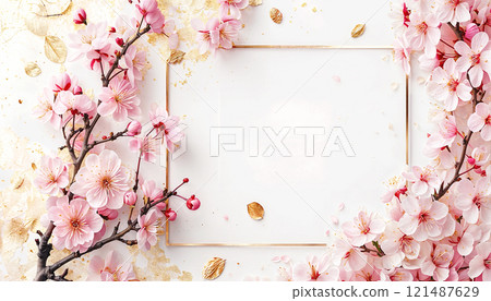 梅花製成的日本圖案框架 121487629