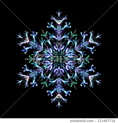 Glowing transparent snowflake, isolated. Neon light. Shining futuristic digital art. Png Glowing transparent snowflake, isolated. Neon light. Shining futuristic digital art. Png 121487718