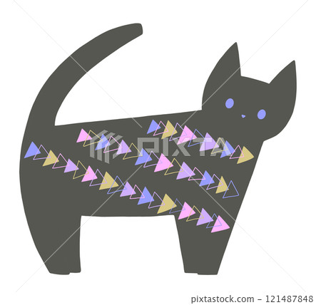 Cute black cat illustration with colorful triangle pattern Cute black cat illustration with colorful triangle pattern 121487848