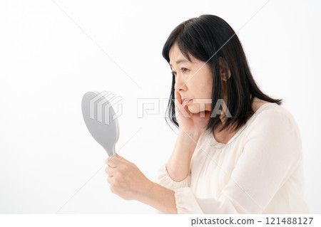照鏡子的老婦人，擔心 121488127