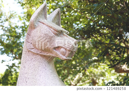 A fox holding a jewel in its mouth, enshrined at Inari Shrine 121489258