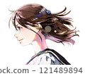 女學生側面的彩色插圖（直到頭頂），無背景 121489894