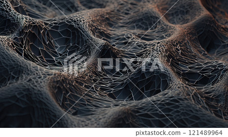 Scientific abstraction with futuristic textured tissue waves. Tech background with close-up wave bio texture. Generated AI. Scientific abstraction with futuristic textured tissue waves. Tech background with close-up wave bio texture. Generated AI. 121489964