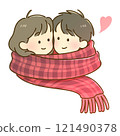 Couple wearing long scarves 121490378