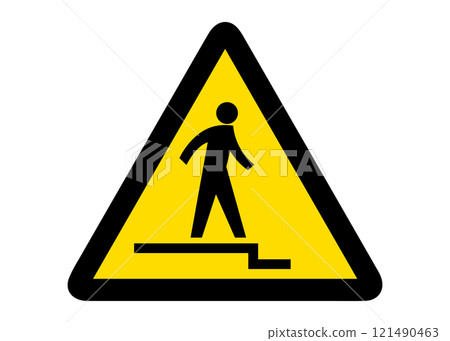 Illustration of a warning sign, pictogram, caution, downhill 121490463